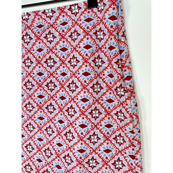 Talbots Skirt Womens 12P Petite Red Blue Geometric Print Cotton Blend Lined - Picture 4 of 9